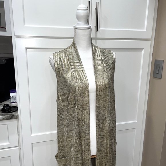 Expresso Long Gold Shine Vest with Pockets 97% Poly 3% Spandex Med or Large - Picture 12 of 16